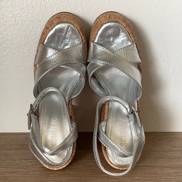 Schutz Pattie Platform Pump Heels sz 8 US Chunky Sandal Silver Cork Cyber Y2K - Picture 9 of 13